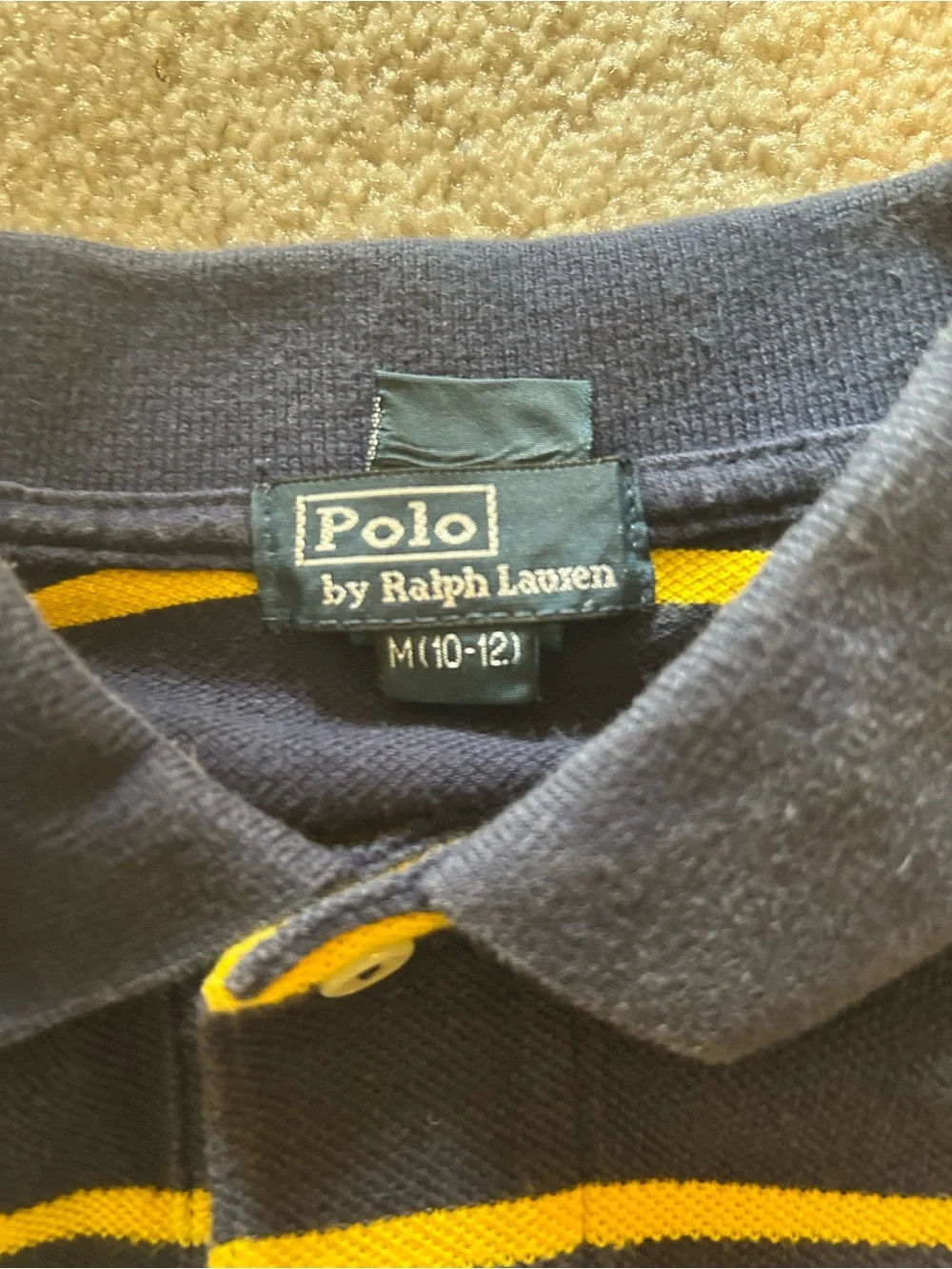Ralph Lauren Navy and Yellow Striped Polo Shirt